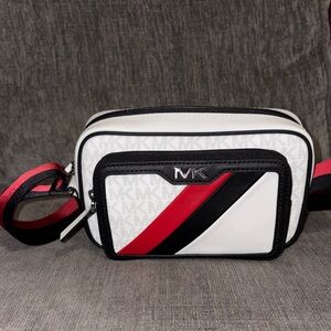 Michael Kors White and Black Belt Bag with Red Accent